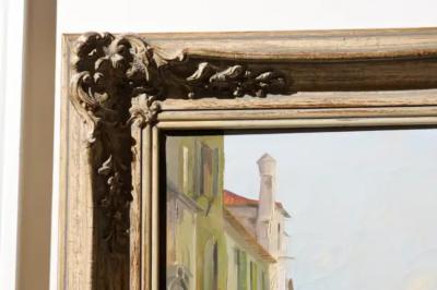 English 19th Century Oil Painting Depicting a Venetian Scene in Carved Frame