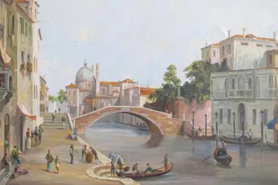 English 19th Century Oil Painting Depicting a Venetian Scene in Carved Frame