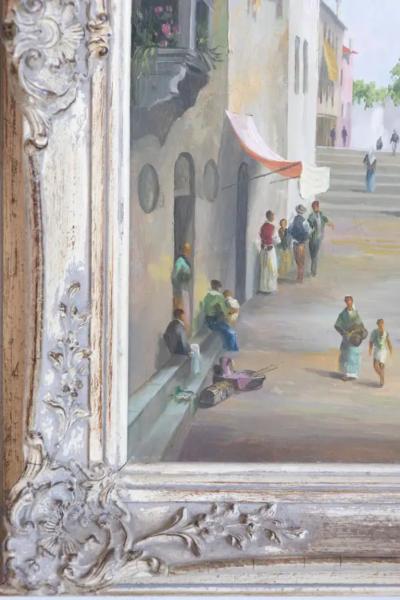 English 19th Century Oil Painting Depicting a Venetian Scene in Carved Frame