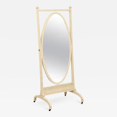 English 19th Century Painted Wood Cheval Mirror with Oval Plate and Casters