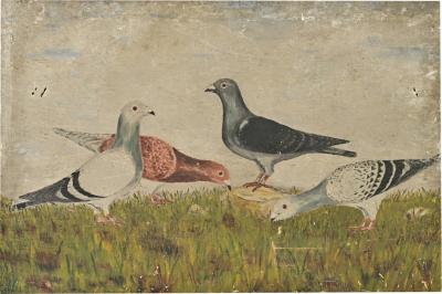 English 19th Century Painting of Racing Pigeons