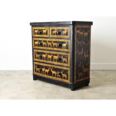English 19th Century Pine Chest with New Paint Decoupage