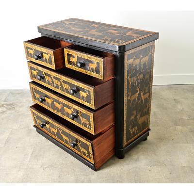 English 19th Century Pine Chest with New Paint Decoupage
