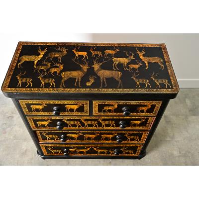 English 19th Century Pine Chest with New Paint Decoupage