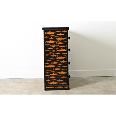 English 19th Century Pine Chest with New Paint Decoupage