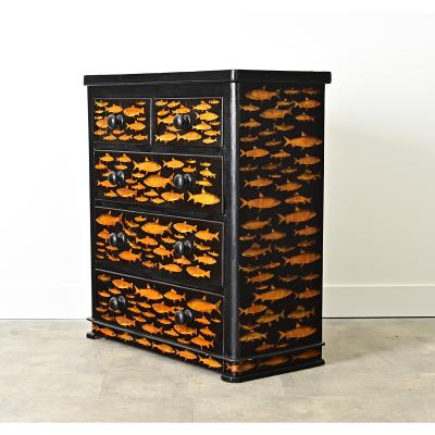 English 19th Century Pine Chest with New Paint Decoupage