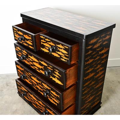 English 19th Century Pine Chest with New Paint Decoupage