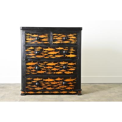 English 19th Century Pine Chest with New Paint Decoupage