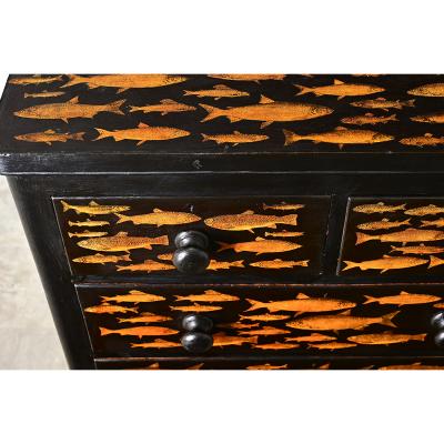 English 19th Century Pine Chest with New Paint Decoupage