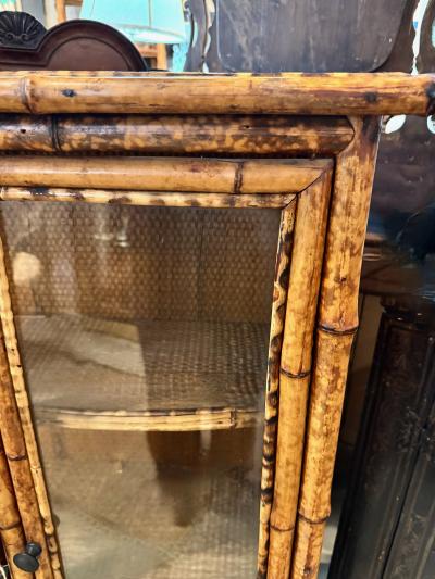 English 19th Century Scorched Bamboo Glazed Bookcase
