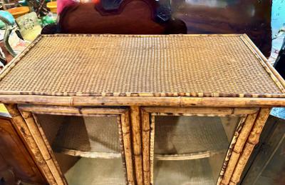 English 19th Century Scorched Bamboo Glazed Bookcase