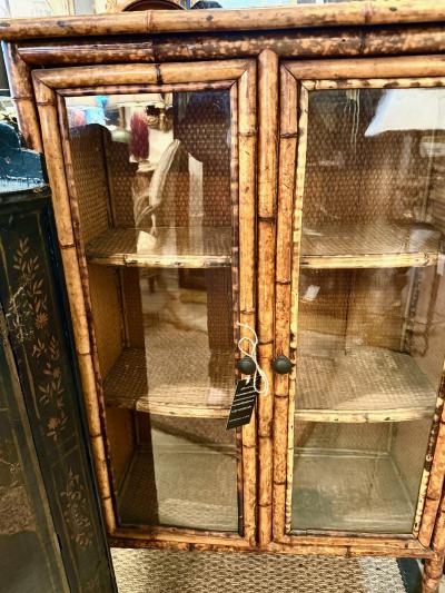 English 19th Century Scorched Bamboo Glazed Bookcase