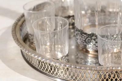 English 19th Century Silver and Crystal Decanter Set with Glasses and Platter