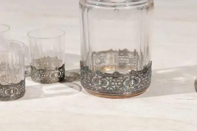 English 19th Century Silver and Crystal Decanter Set with Glasses and Platter