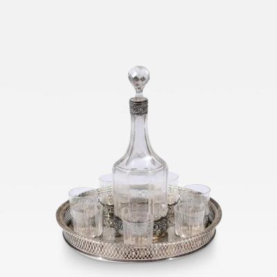 English 19th Century Silver and Crystal Decanter Set with Glasses and Platter