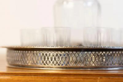 English 19th Century Silver and Crystal Decanter Set with Glasses and Platter