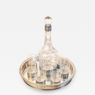 English 19th Century Silver and Crystal Decanter Set with Glasses and Platter