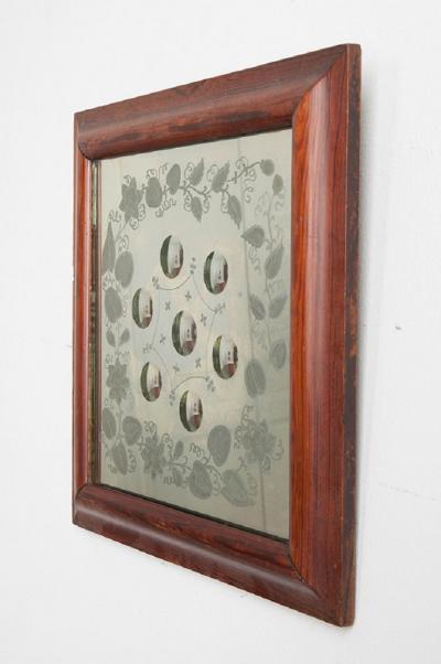 English 19th Century Square Framed Bullseye Mirror