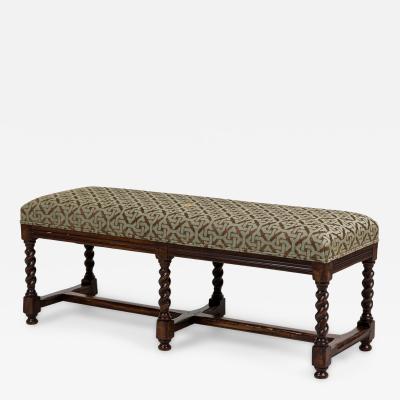 English 19th Century Upholstered Barley Twist Wooden Bench