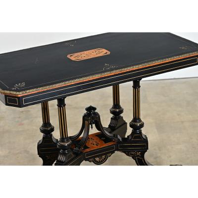 English 19th Century Victorian Ebonized and Inlay Center Table