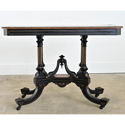 English 19th Century Victorian Ebonized and Inlay Center Table