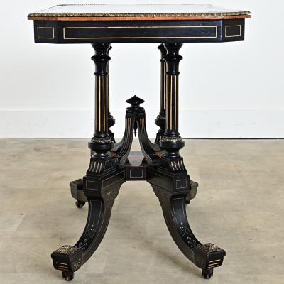 English 19th Century Victorian Ebonized and Inlay Center Table