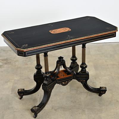 English 19th Century Victorian Ebonized and Inlay Center Table