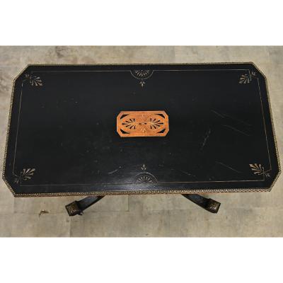 English 19th Century Victorian Ebonized and Inlay Center Table