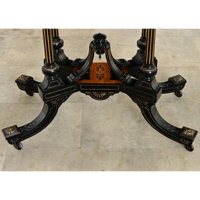 English 19th Century Victorian Ebonized and Inlay Center Table