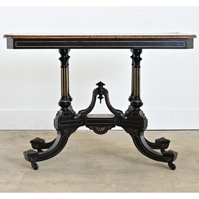 English 19th Century Victorian Ebonized and Inlay Center Table