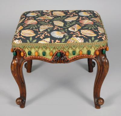 English 19th Century Walnut Upholstered Stool