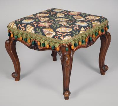 English 19th Century Walnut Upholstered Stool