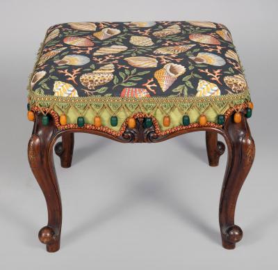 English 19th Century Walnut Upholstered Stool