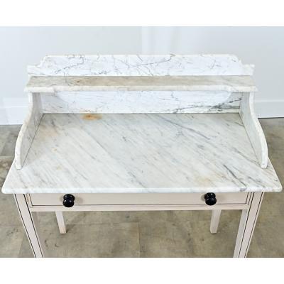 English 19th Century White Marble Top Vanity with New Paint