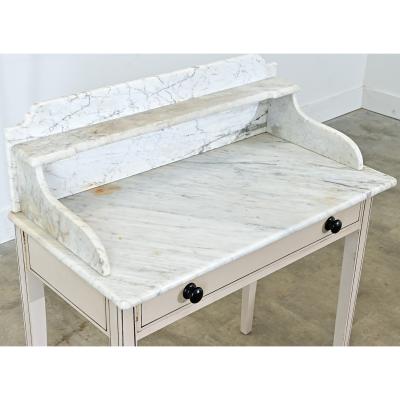 English 19th Century White Marble Top Vanity with New Paint