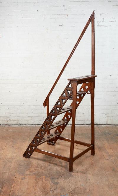 English 19th c Oak Library Steps with Handrail