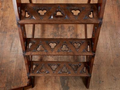 English 19th c Oak Library Steps with Handrail