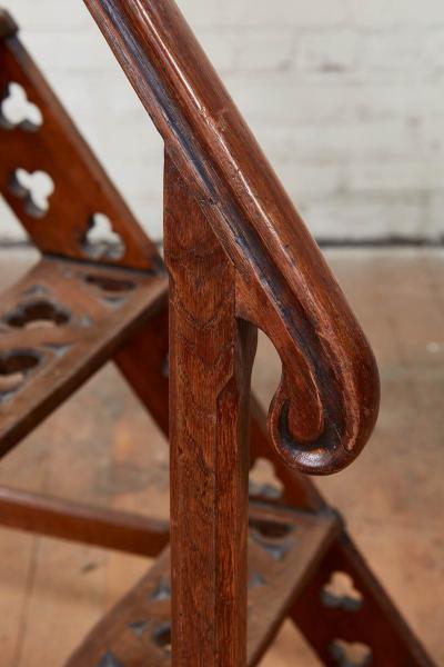 English 19th c Oak Library Steps with Handrail