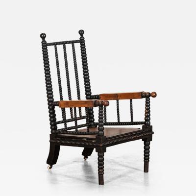 English 19thC Ebonised Bobbin Ash Elbow Chair