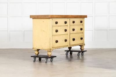 English 19thC Elm Top Painted Pine Dresser Base Drawers