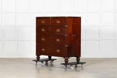 English 19thC Mahogany Campaign Chest Drawers