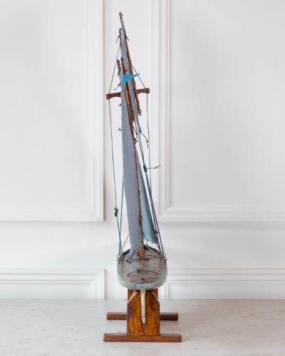English 20th Century Bowman Carved Wood Gaff Cutter Pond Yacht