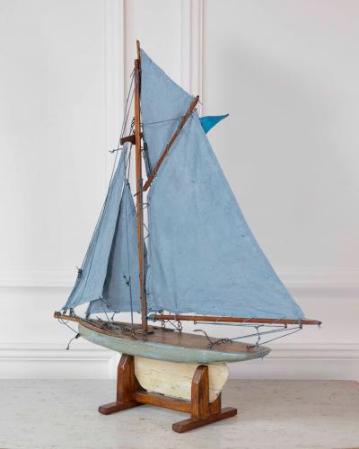 English 20th Century Bowman Carved Wood Gaff Cutter Pond Yacht