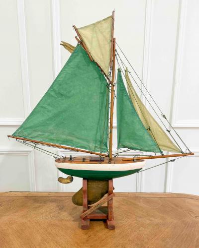 English 20th Century Carved Wood Gaff Cutter Pond Yacht