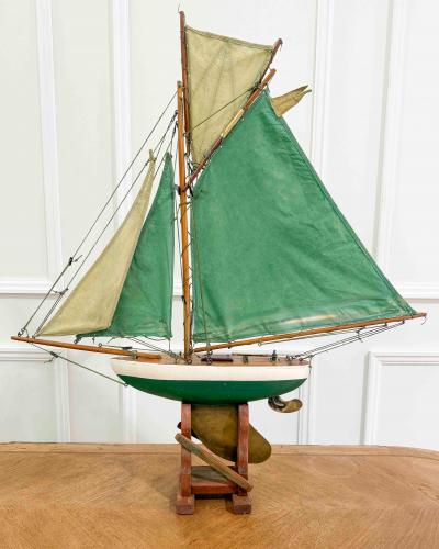 English 20th Century Carved Wood Gaff Cutter Pond Yacht