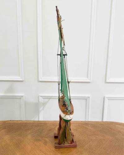 English 20th Century Carved Wood Gaff Cutter Pond Yacht