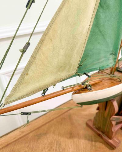English 20th Century Carved Wood Gaff Cutter Pond Yacht