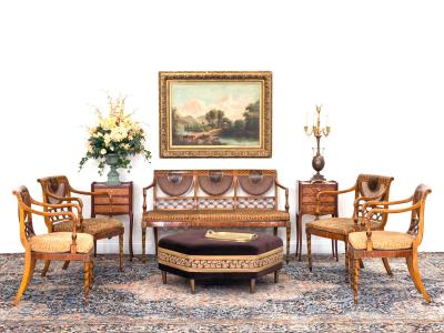 English Adam Satinwood 7 Piece Living Room Set
