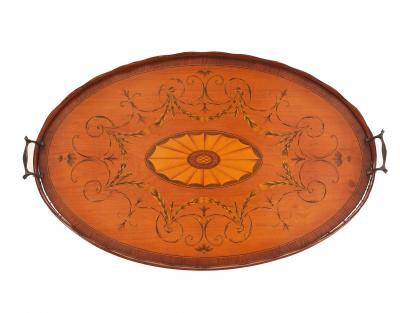 English Adam Satinwood Medallion End Table