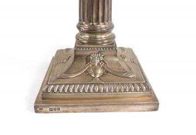 English Adam Silver Plate Corinthian Column Table Lamp